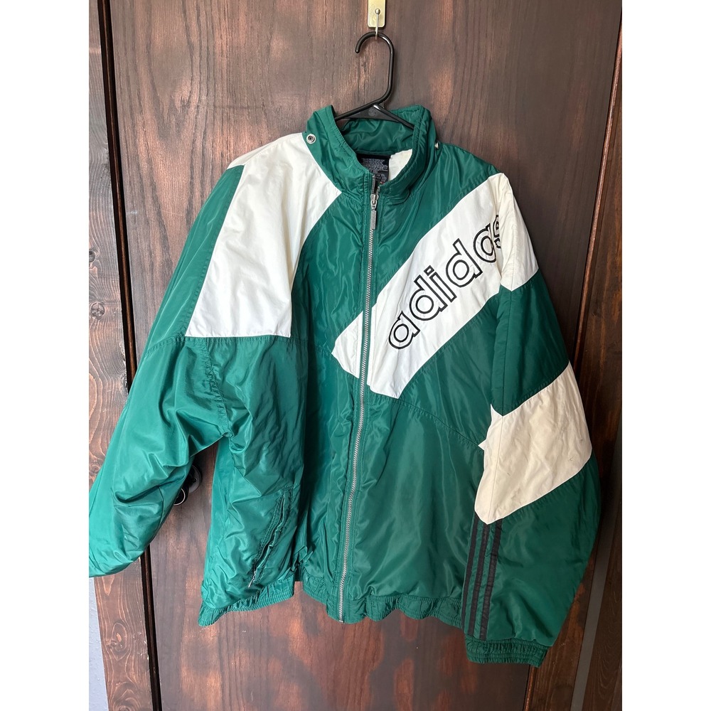 Vintage Adidas Green White Colorblock Windbreaker Jacket Mens XXL Retro Sport